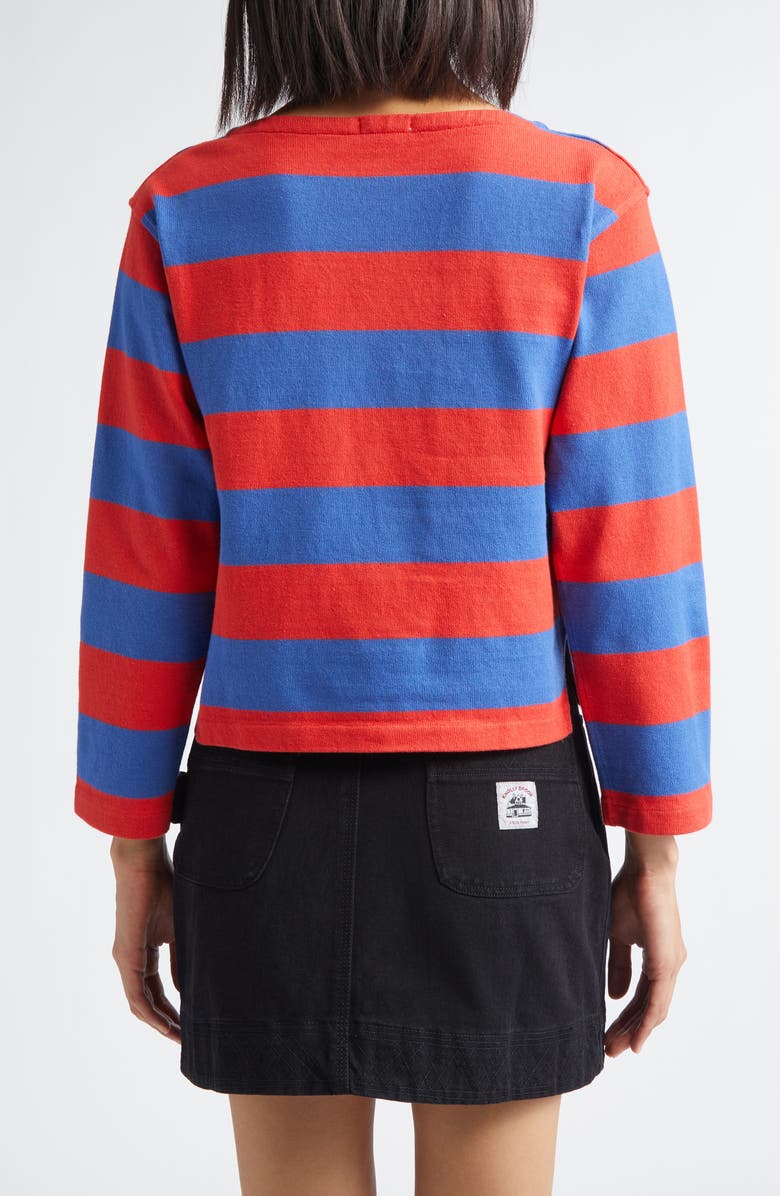 Bode Clubhouse Logo Embroidered Stripe Long Sleeve T-Shirt, Alternate, color, Red Blue