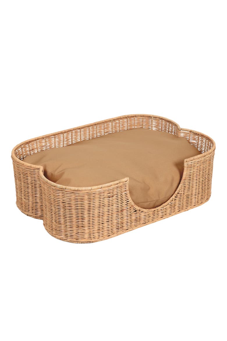 Scallop Tropical Handwoven Rattan Pet Bed with Machine Washable Cushion, Main, color, Light Brown