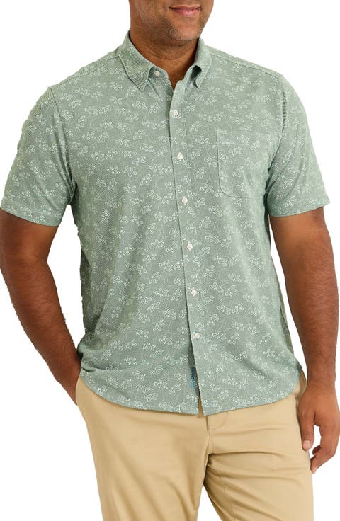 San Lucio Lotus Floral IslandZone® Short Sleeve Cotton Blend Button-Up Shirt (Big & Tall)