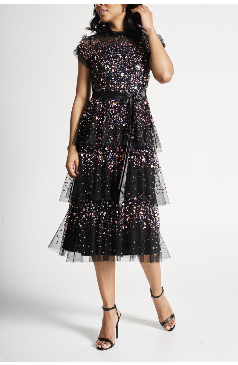 Frock and Frill Sequin Embellished Midi Gown with Tie Waist Detail, Main, color, 