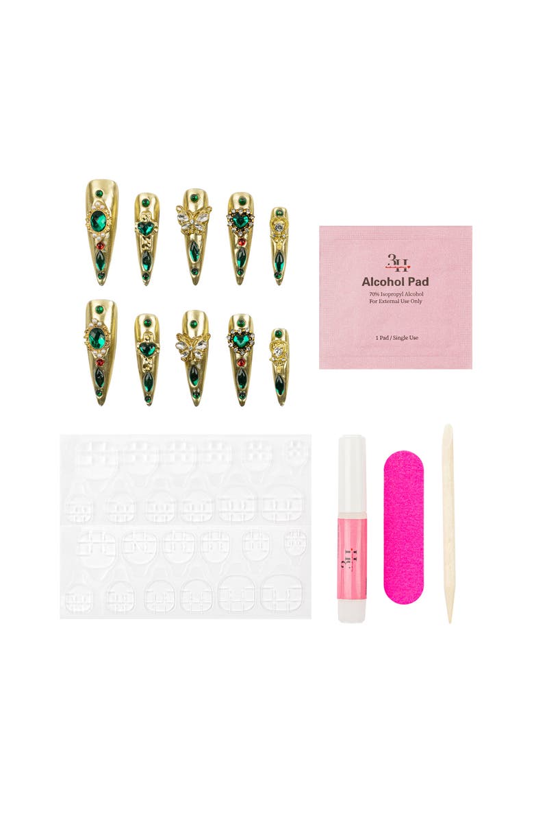 3H Nails Emerald Empress Luxury Handmade Press On Nails, Alternate, color, Gold