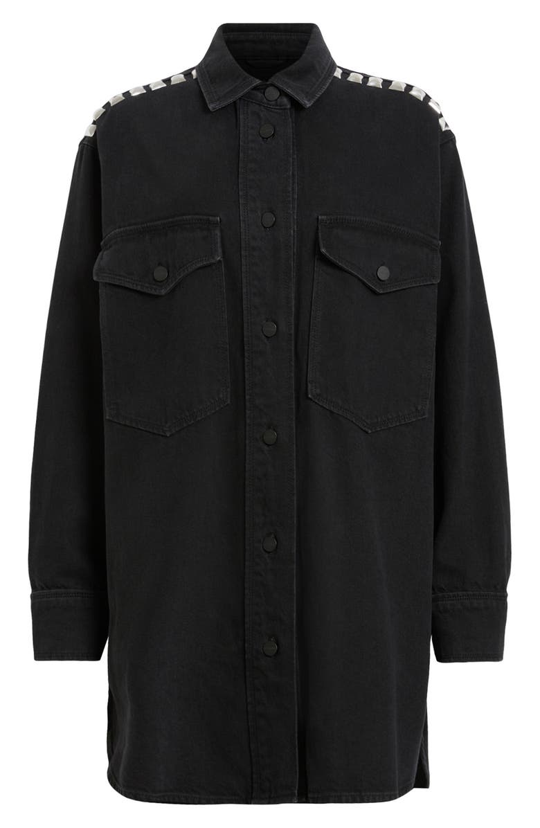 AllSaints Lily Denim Studded Long Sleeve Shirtdress, Alternate, color, Black