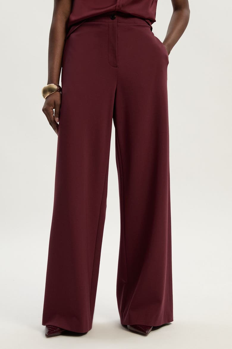 Ponte PU Wide Leg Pants, Main, color, Burgundy