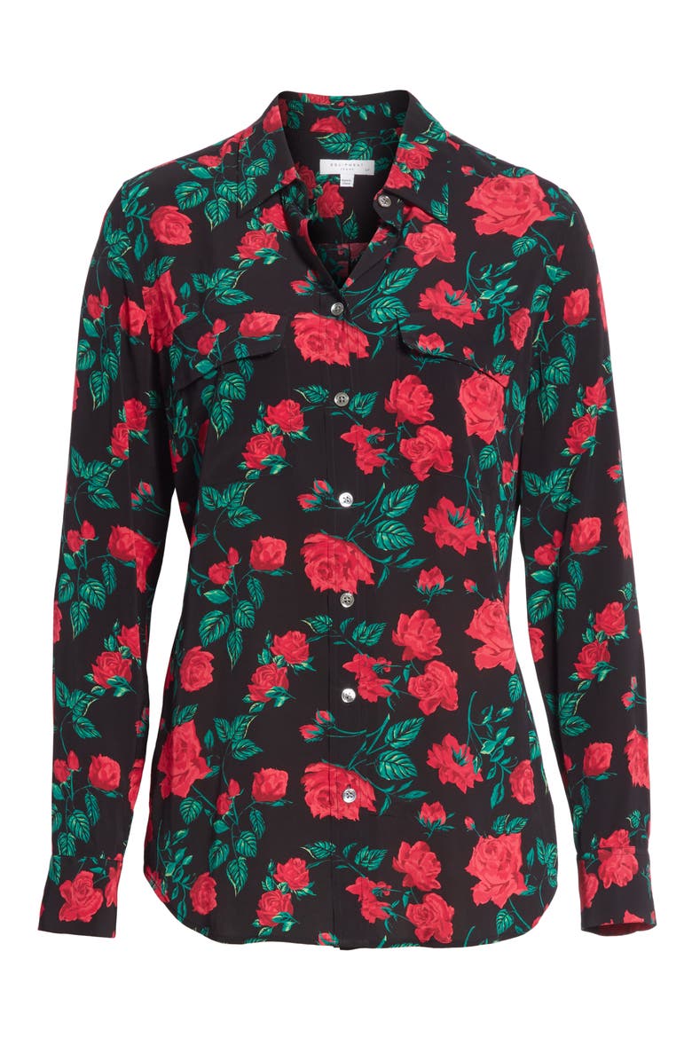 Slim Signature Floral Blouse, Alternate, color, TRUE BLACK MULTI