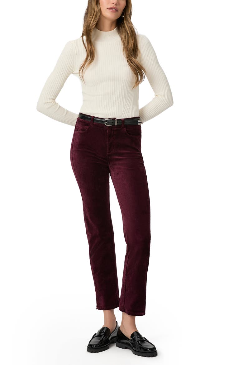 Cindy Twist Seam High Waist Ankle Straight Leg Velvet Pants, Alternate, color, DRKOXBLOOD
