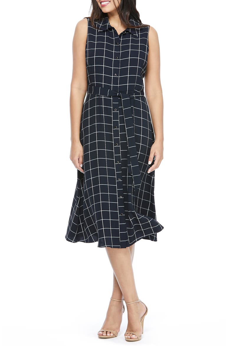 Courtney Windowpane Midi Shirtdress, Main, color, NAVY/ WHITE