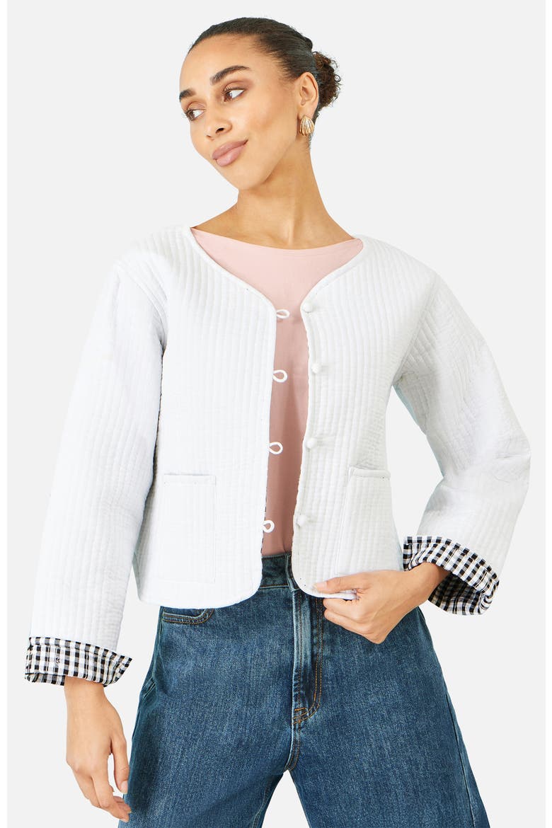 Reversible Cotton Quilted Cropped Jacket, Alternate, color, White