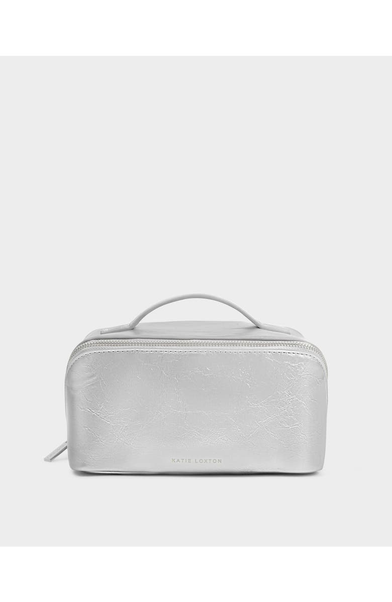 Katie Loxton Medium Patent Crackle Makeup and Toiletry Bag in Silver, Alternate, color, Silver