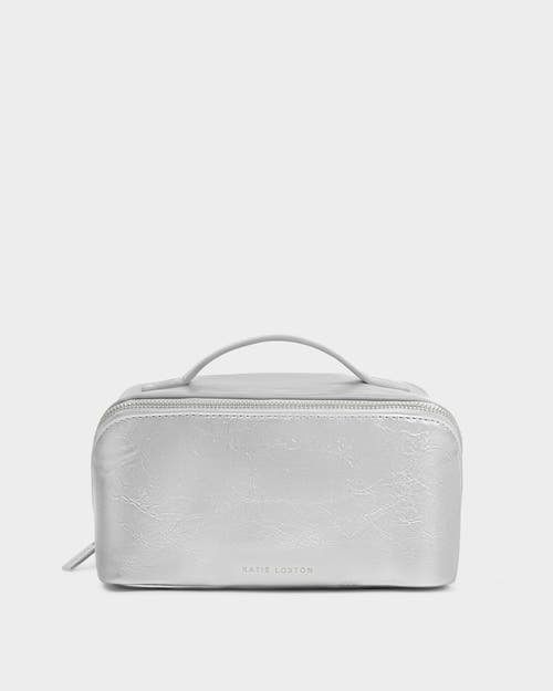 Katie Loxton Medium Patent Crackle Makeup And Toiletry Bag In Silver