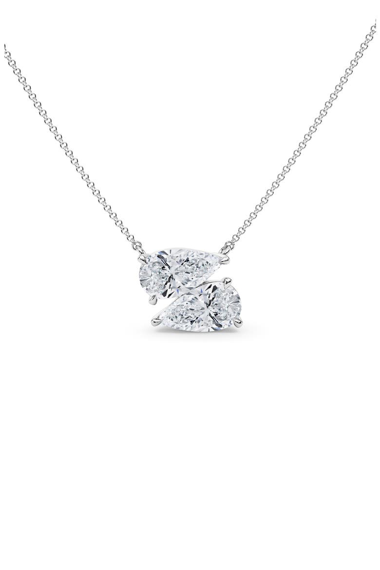 Lab Grown Diamond Twin Pear Cut Pendant Necklace, Main, color, 18K WHITE GOLD