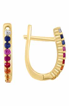 EFFY 14K Gold Plated Sterling Silver Rainbow Sapphire Hoop Earrings