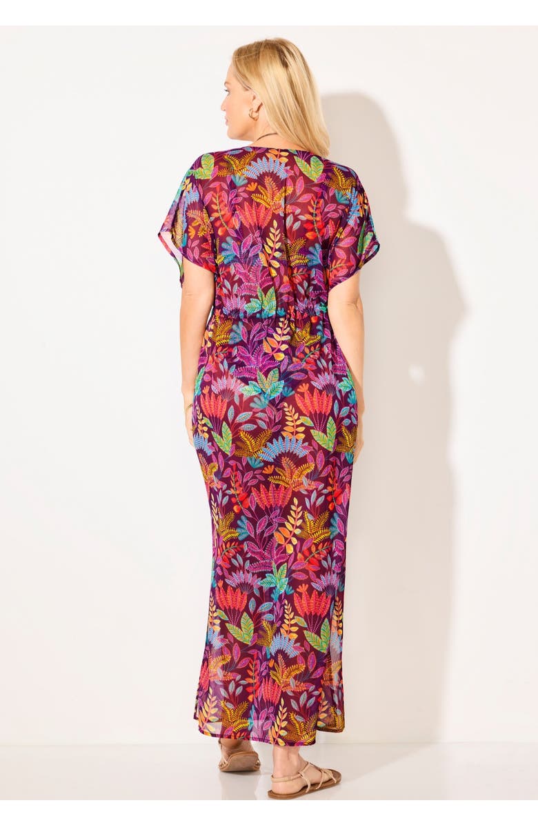 Swimsuits for All Open Front Tie-Waist Maxi Cover Up, Alternate, color, Black Cherry Boho