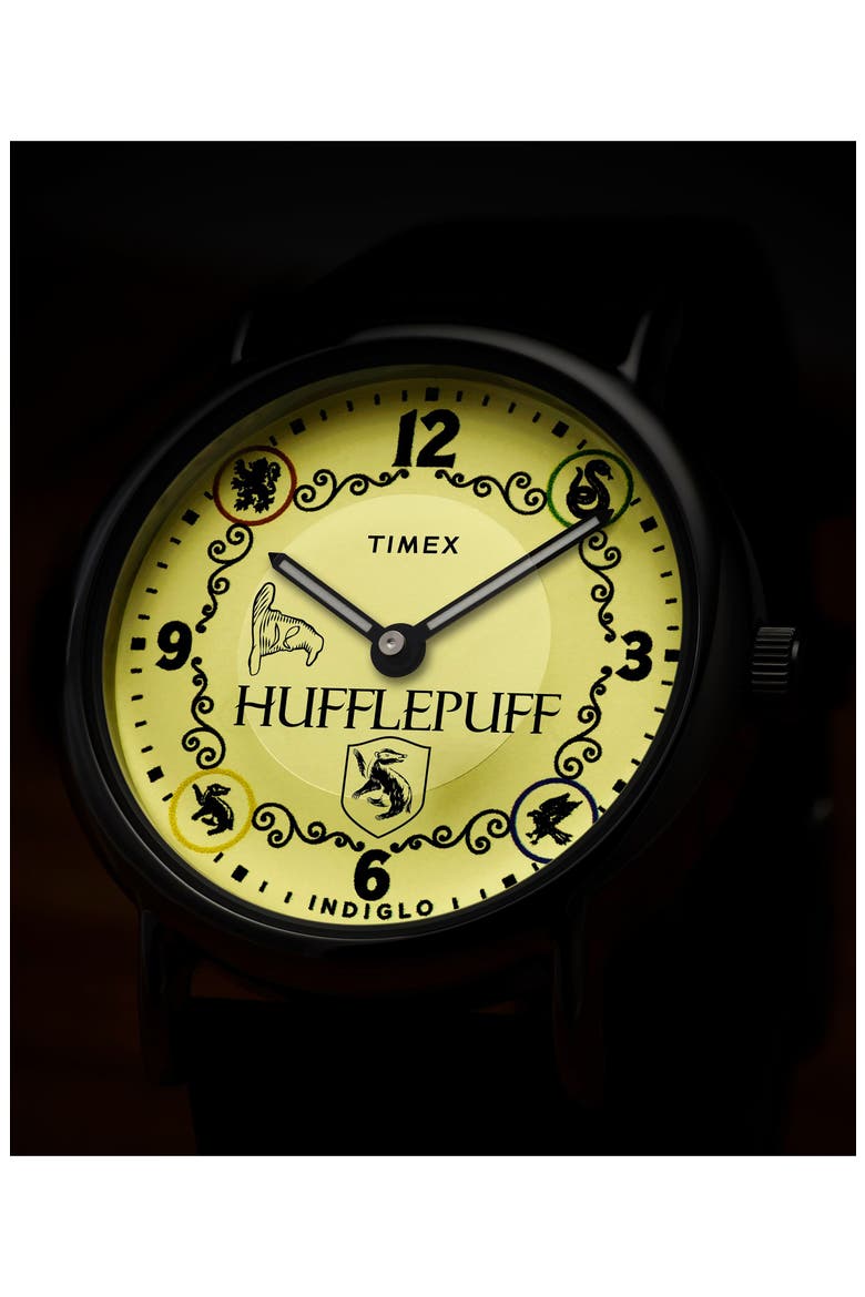 Harry Potter x Timex Weekender 38mm Leather Strap Watch, Alternate, color, HUFFLEPUFF