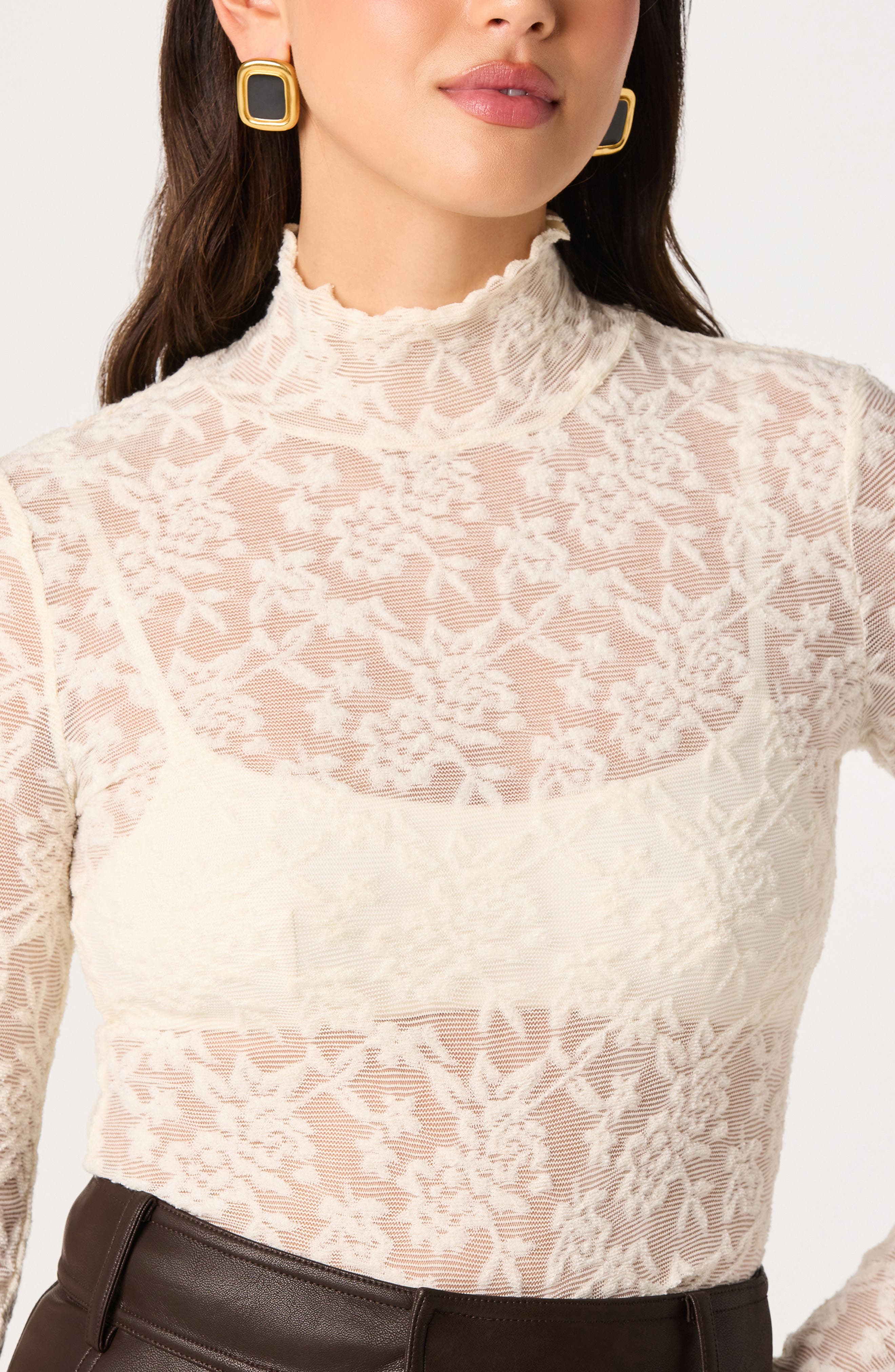 ASTR the Label Kyra Mock Neck Lace Top (Women) | Nordstrom