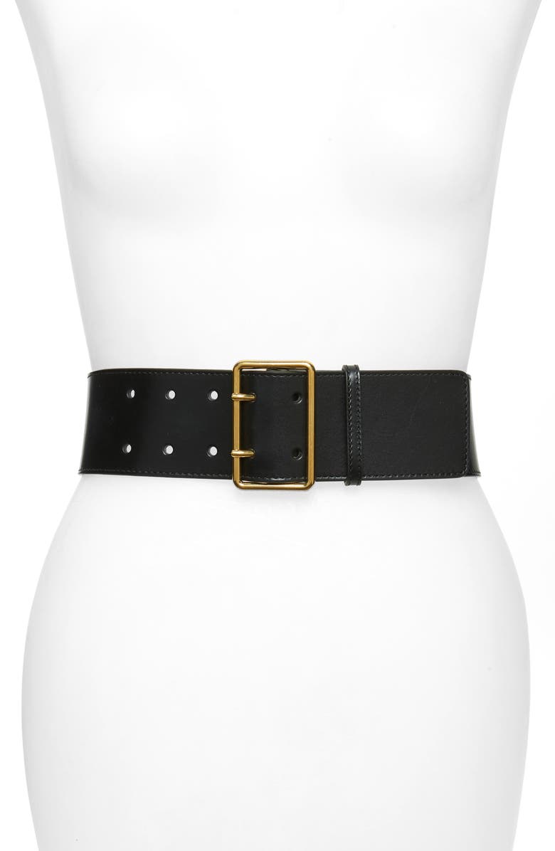 McQueen Alexander McQueen 65 Double Prong Leather Belt, Main, color,