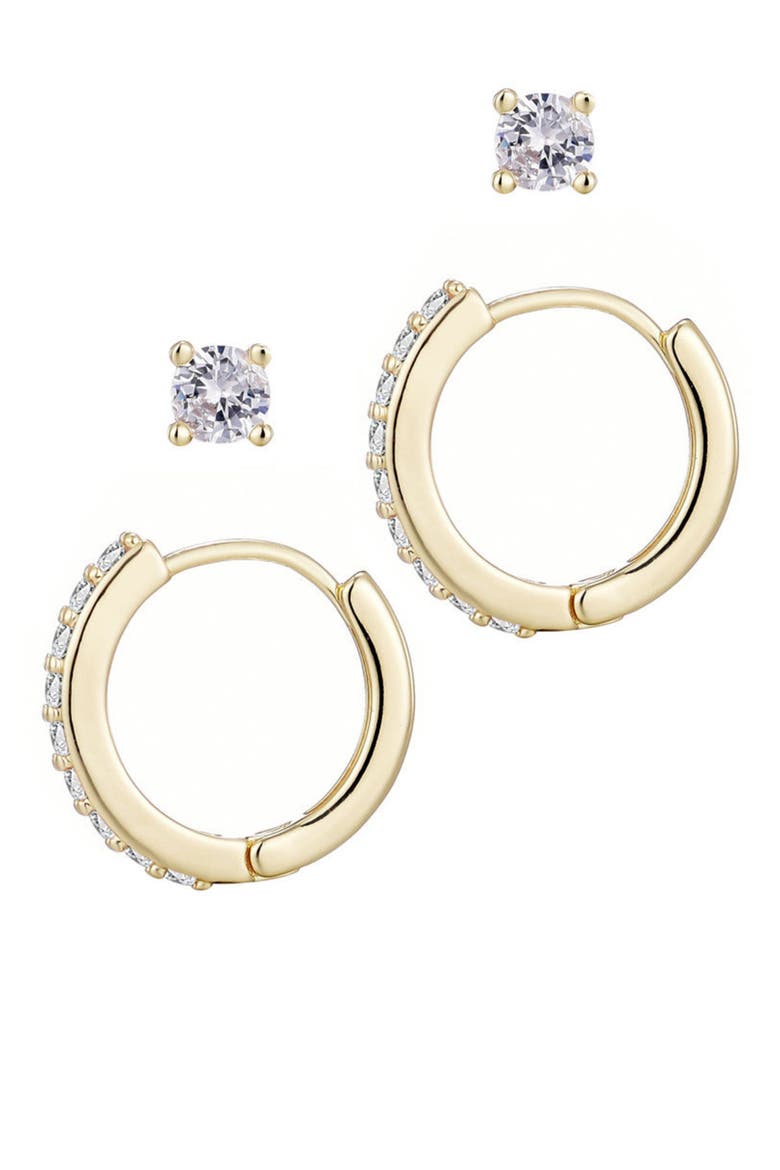 Set of 2 Cubic Zirconia Huggie Hoop Earrings, Alternate, color, GOLD