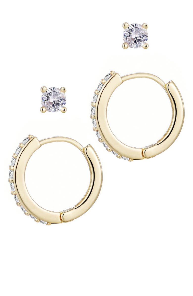 Adornia Set of 2 Cubic Zirconia Huggie Hoop Earrings, Alternate, color, Gold