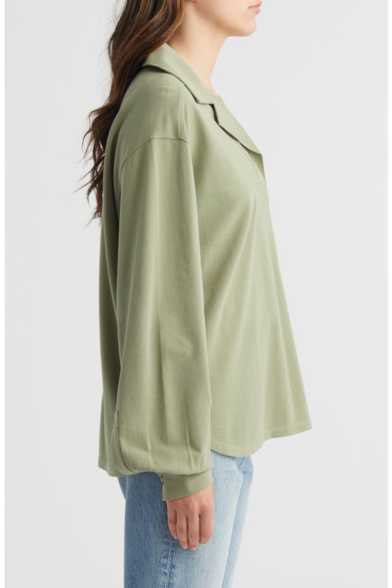Oversize Long Sleeve Cotton Polo, Alternate, color, OLIVE ACORN