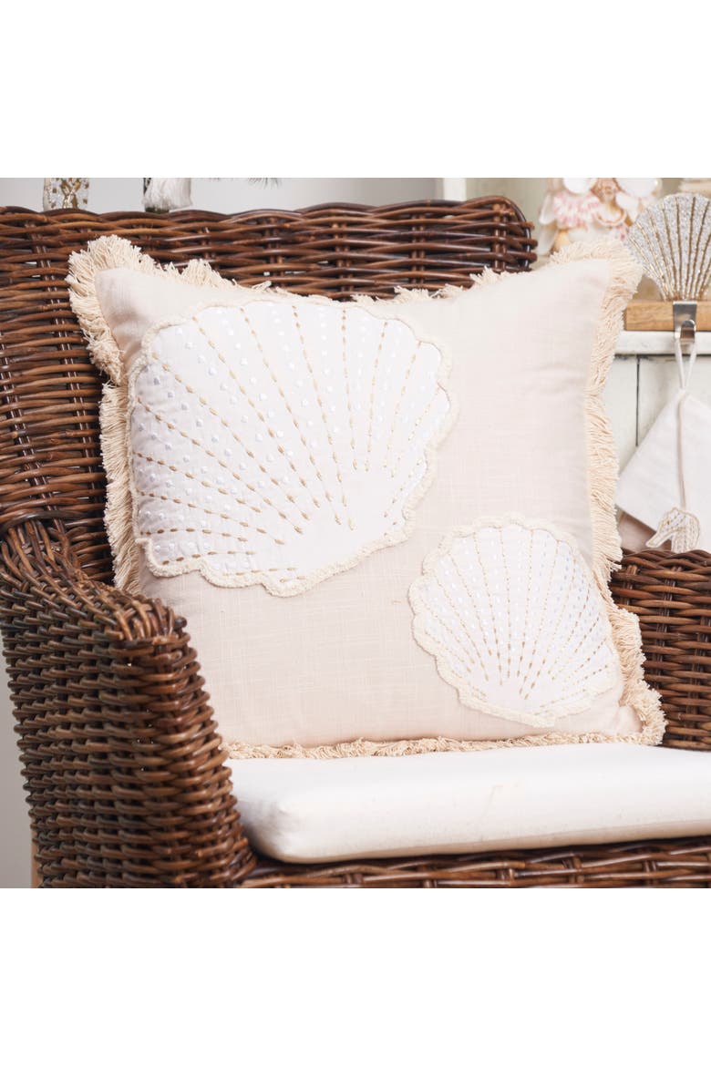 Gold Coast Scallop Shells Throw Pillow, 18" x 18", Alternate, color, Beige