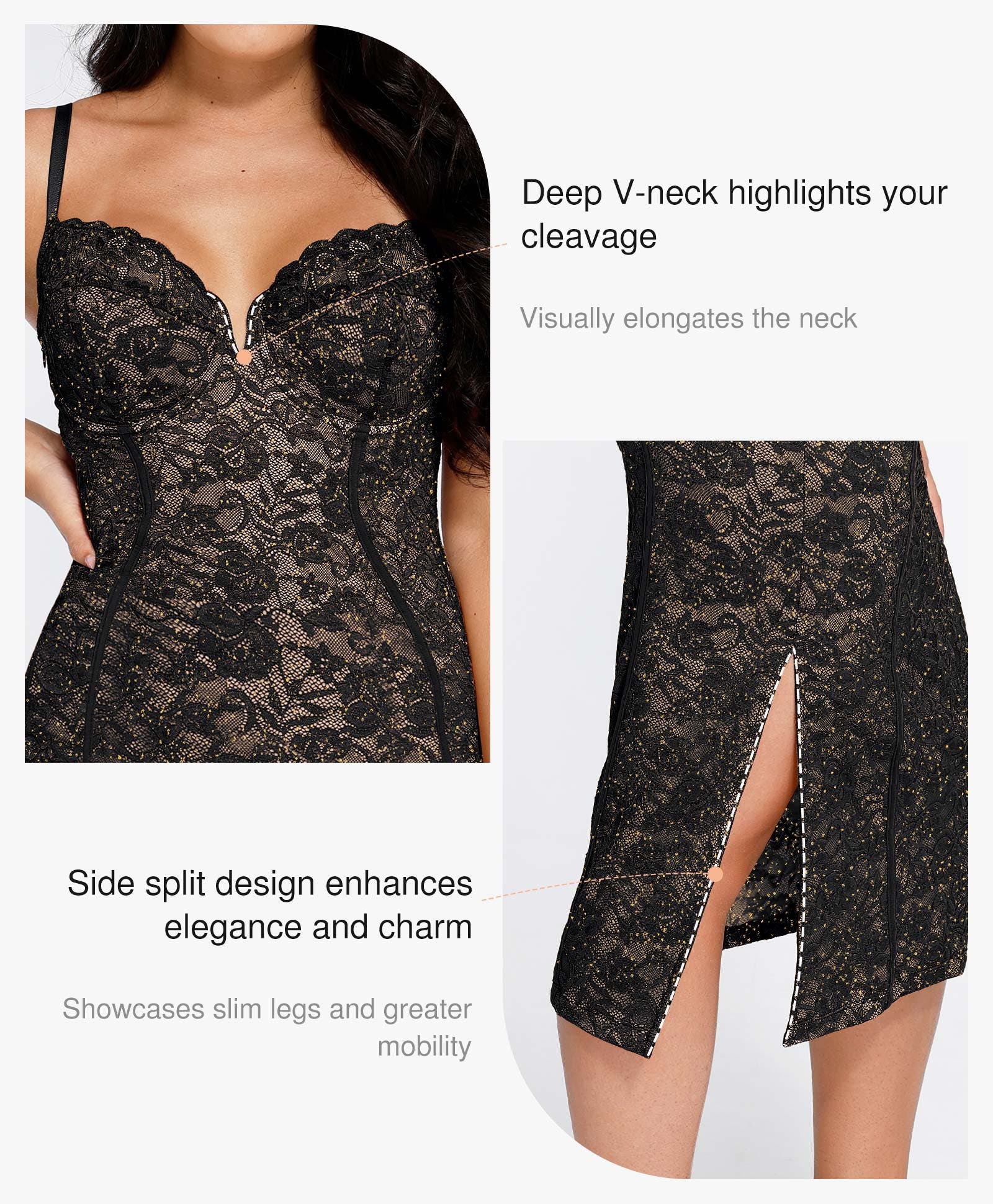 Shapewear All-Lace Hourglass Corset Side Slit Midi Dress (Women