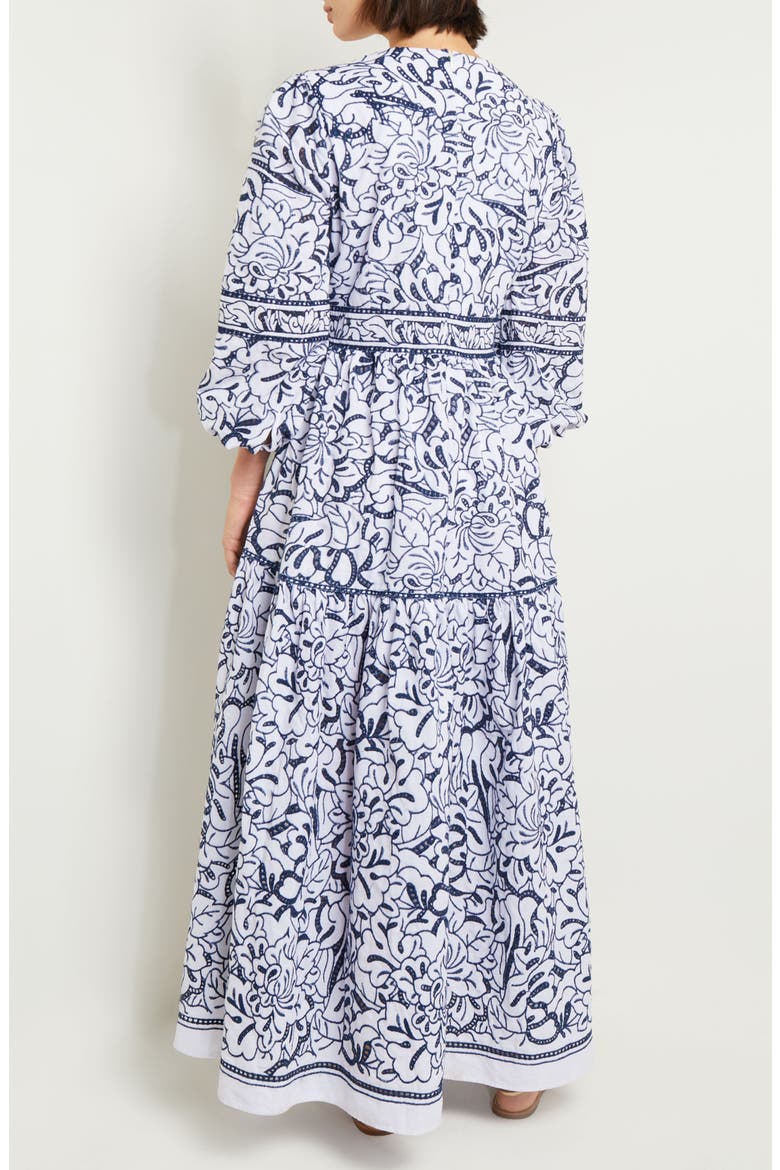 Embroiderd Floral Cotton Maxi Dress, Alternate, color, MAZARINE/ WHITE