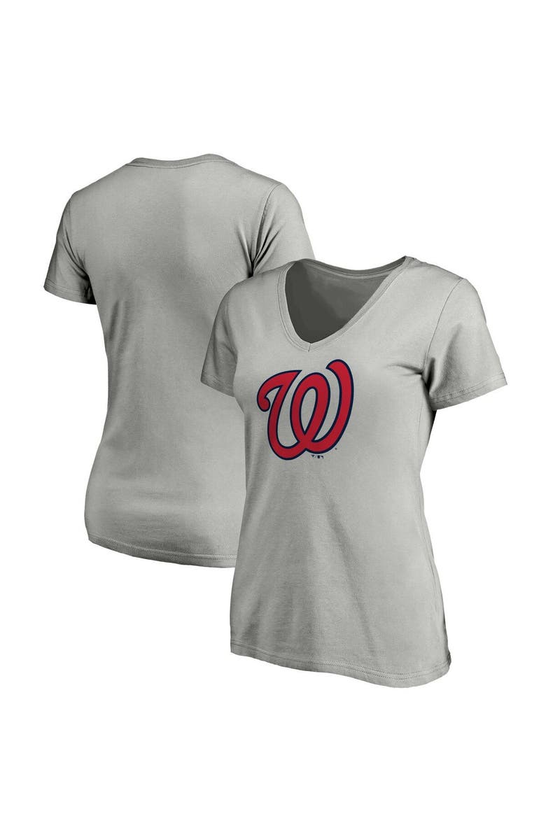 FANATICS Women's Fanatics Branded Heathered Gray Washington Nationals Core Official Logo V-Neck T-Shirt, Main, color, 