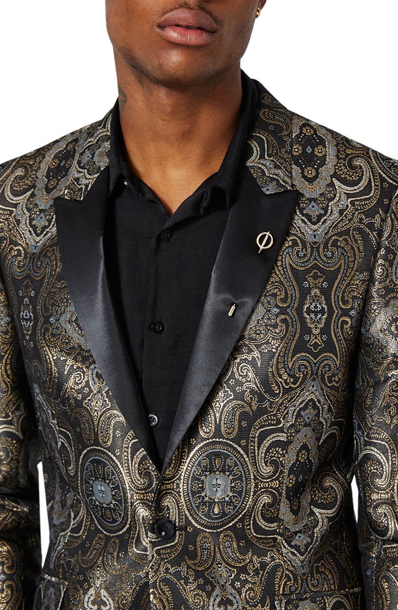Topman Skinny Fit Paisley Tuxedo Jacket, Alternate, color, 