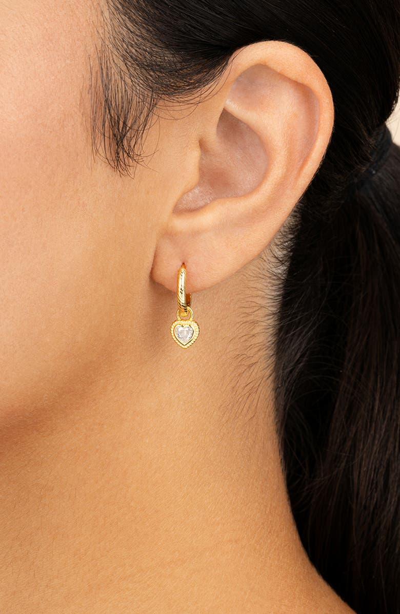 Sterling Forever Genevieve Heart CZ Hoop Earrings, Alternate, color, Gold
