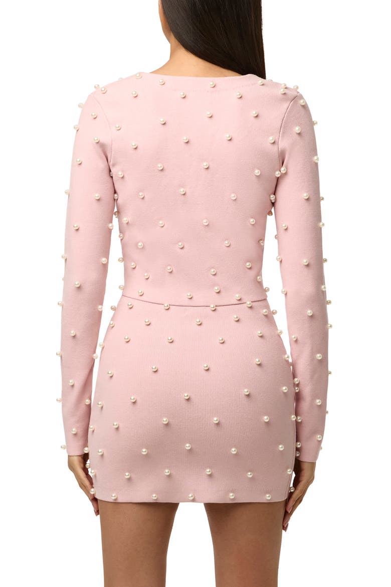 Crop Faux Pearl Cardigan, Alternate, color, COTTON CANDY
