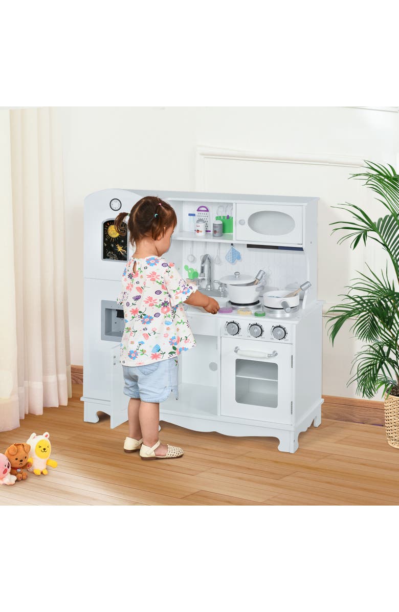 Qaba Large Kids Kitchen Playset With Telephone, Water Dispenser​, Alternate, color, White;