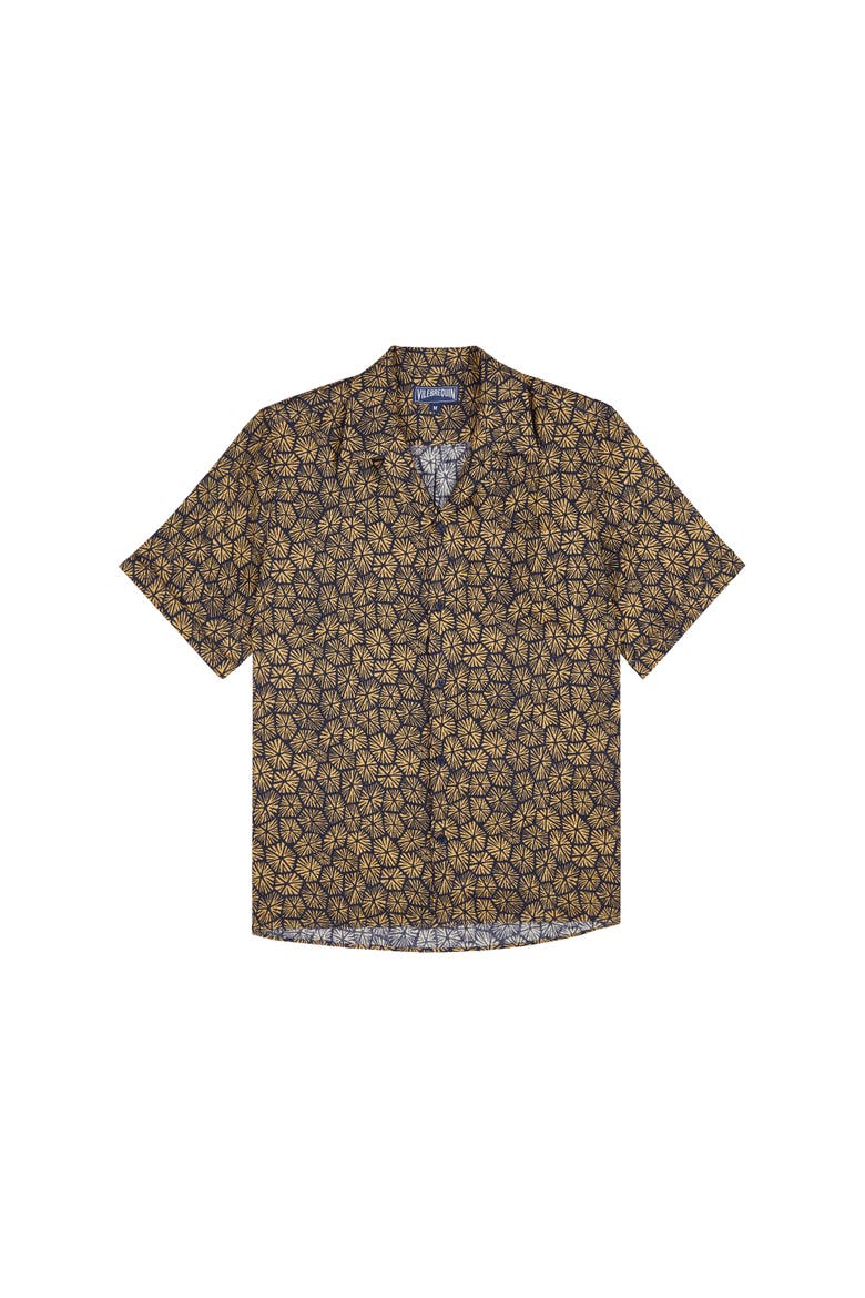 Men's Carapaces Printed Short Sleeve Linen Shirt, Alternate, color, BLEU MARINE
