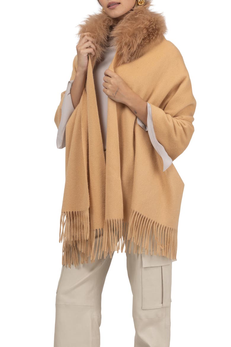 Select Cashmere Stole with Select Collar, Alternate, color, LIGHT CAMEL