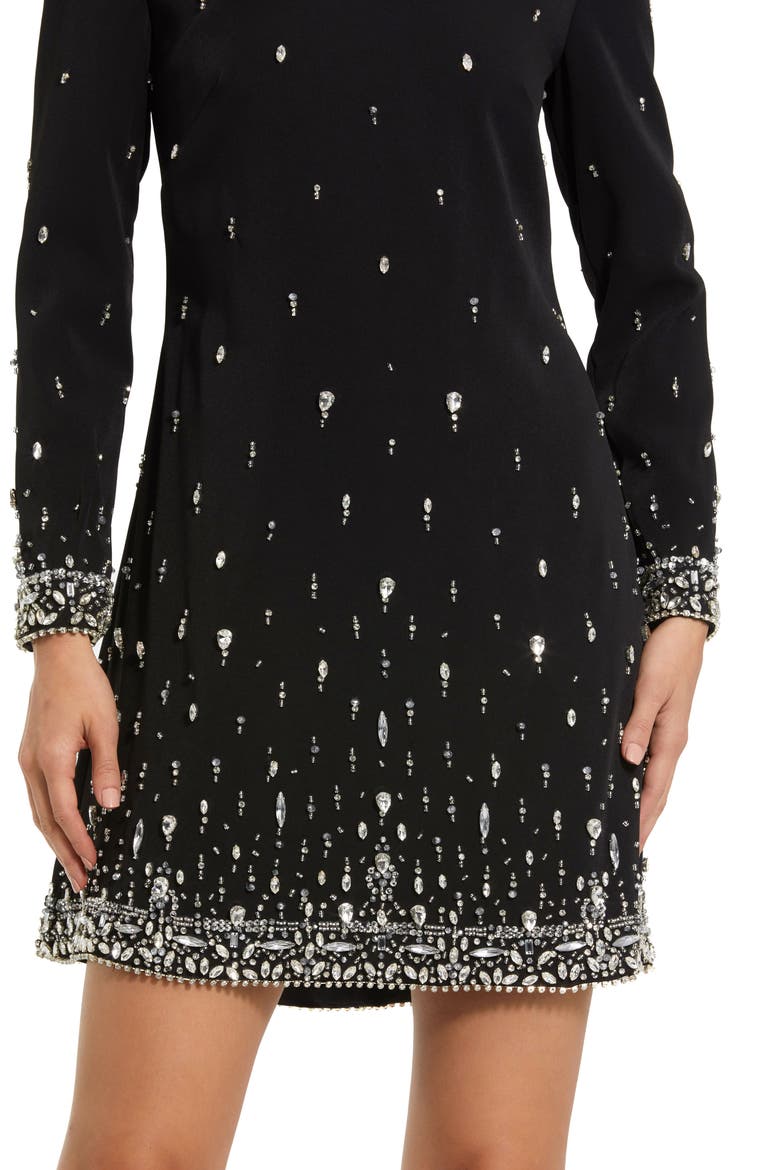Embellished Crepe Long Sleeve Mini Dress, Alternate, color, Black