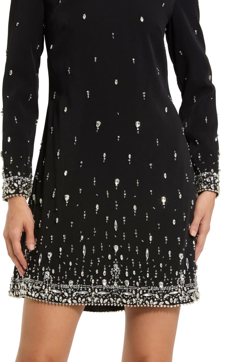 Mac Duggal Embellished Crepe Long Sleeve Mini Dress, Alternate, color, Black