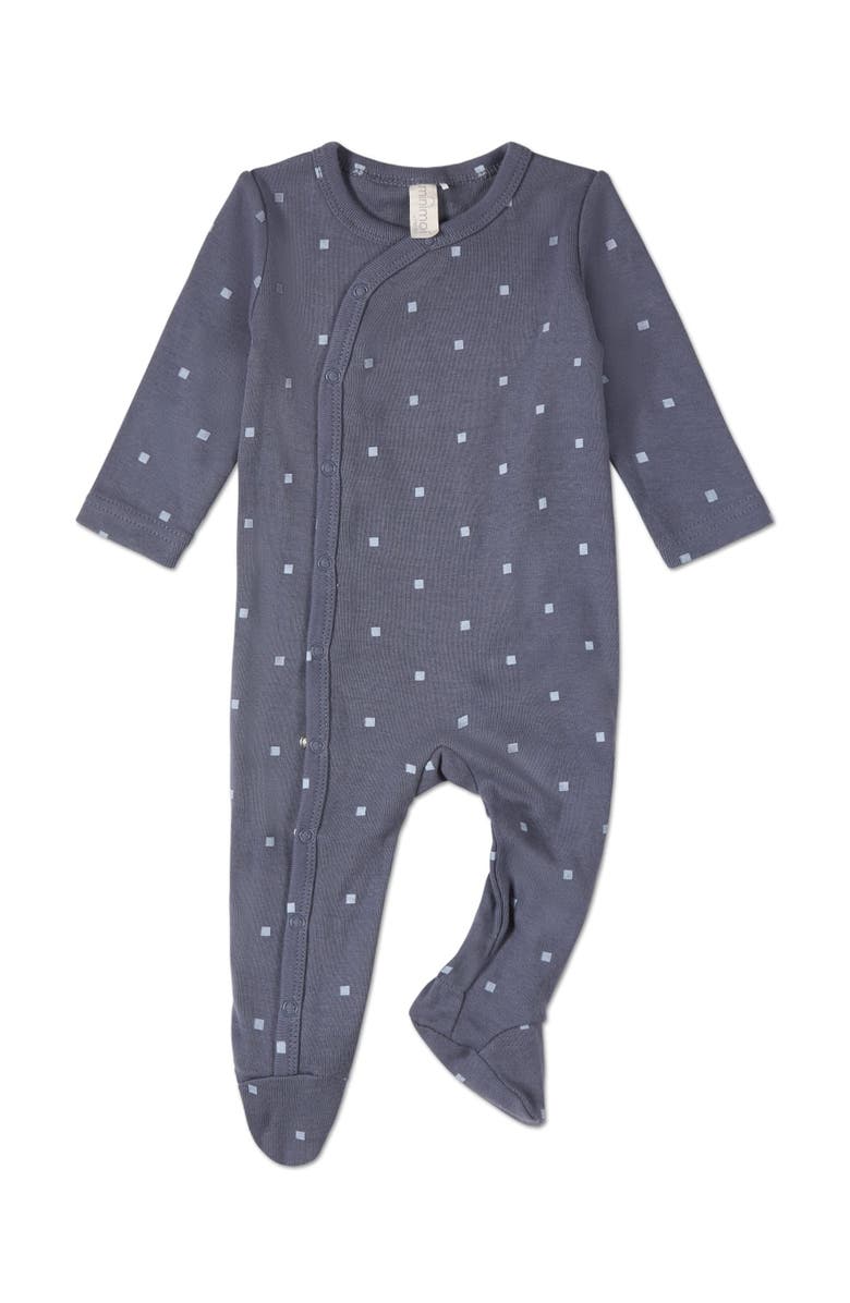 MiniMoi Little Squares Side-Snap Ribbed Cotton Rich Footie, Main, color, Blue