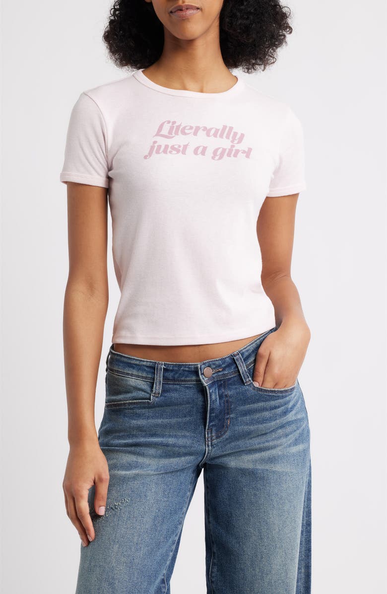 Vinyl Icons Just a Girl Graphic Baby Tee, Main, color, Pink