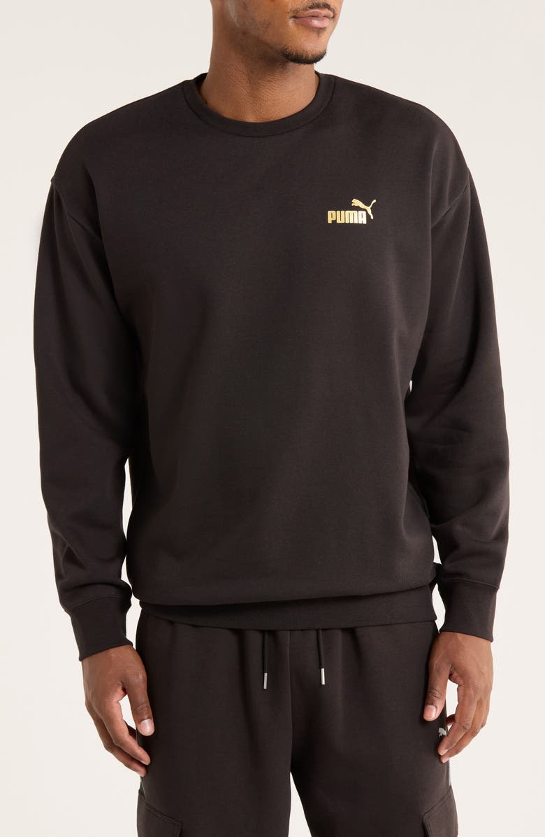PUMA Maximal Metallic Logo Relaxed Fit Sweatshirt, Main, color, Puma Black