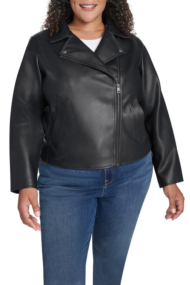 Slim Fit Faux Leather Moto Jacket, Main, color, BLACK