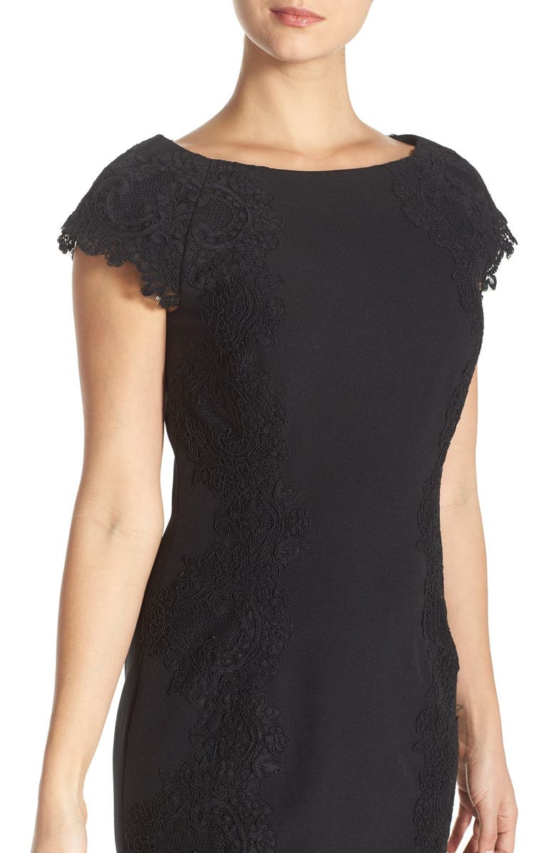 Maggy London Lace Detail Crepe Sheath Dress, Alternate, color,