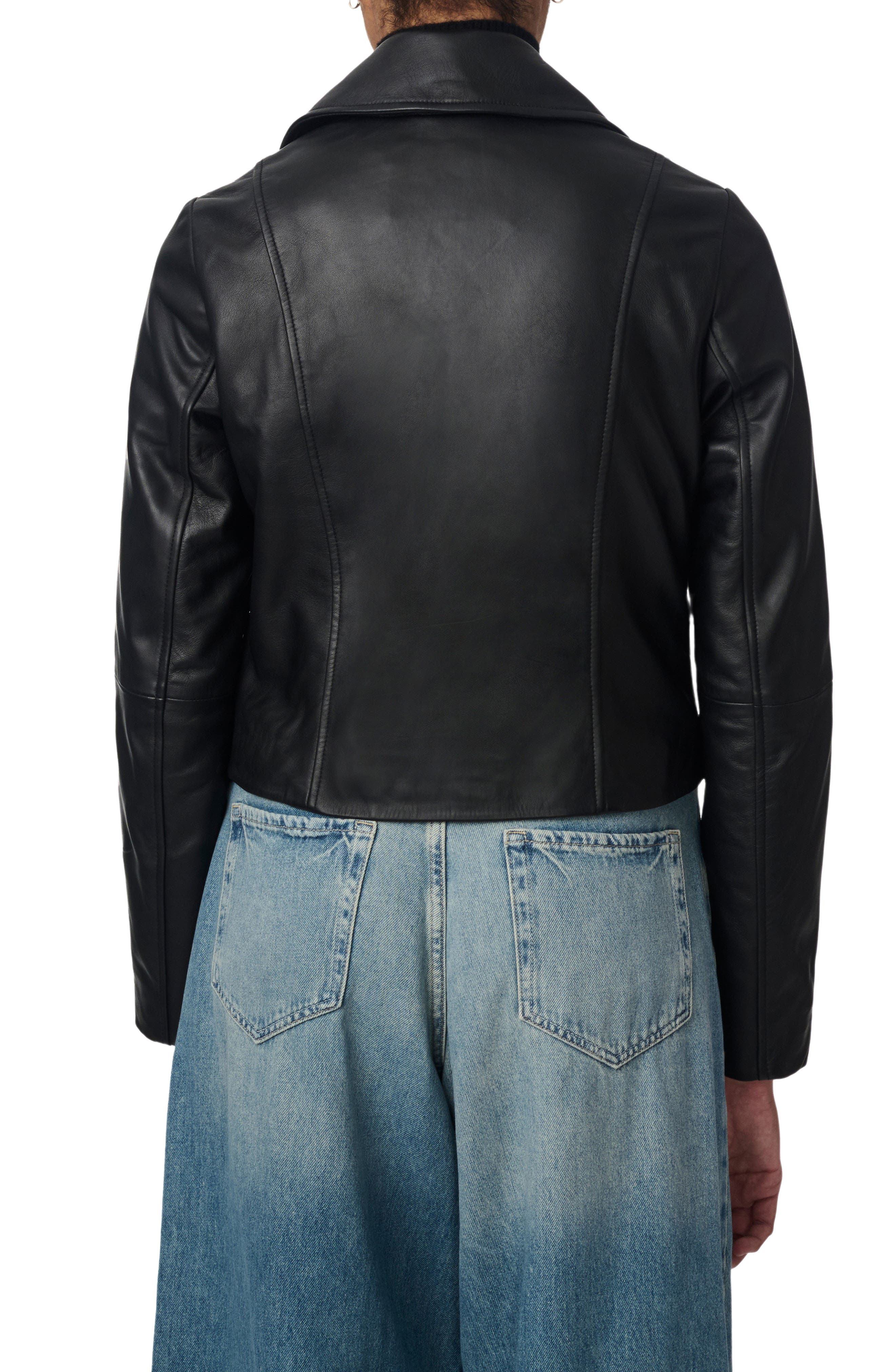 Crop Leather Moto Jacket - image 2