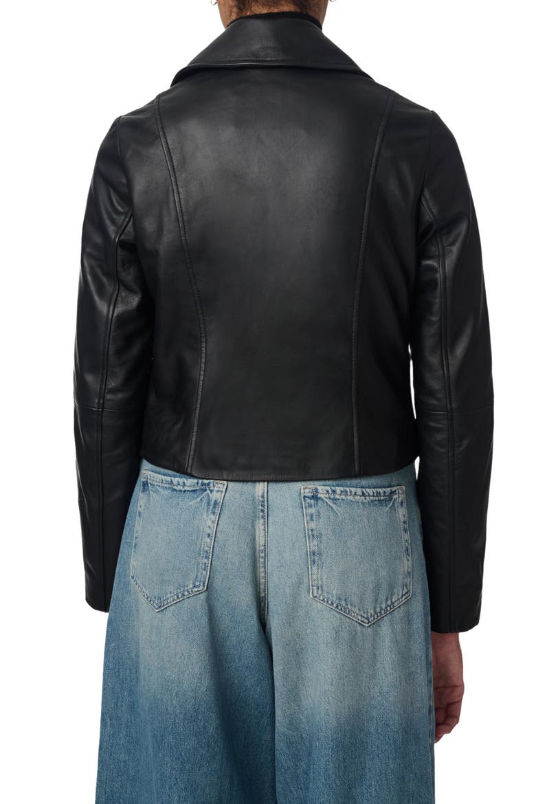Crop Leather Moto Jacket, Alternate, color, BLACK