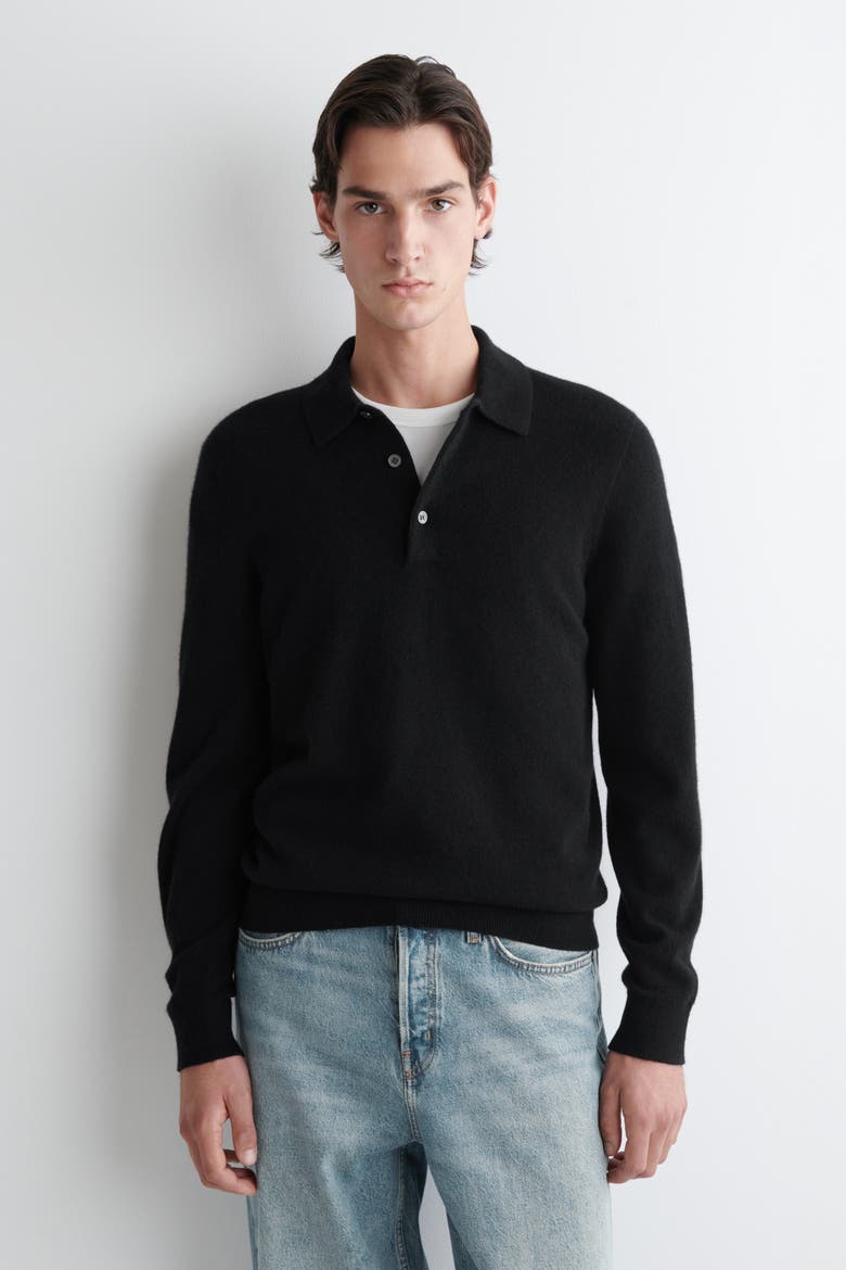 Seamless Cashmere Polo Shirt, Main, color, BLACK