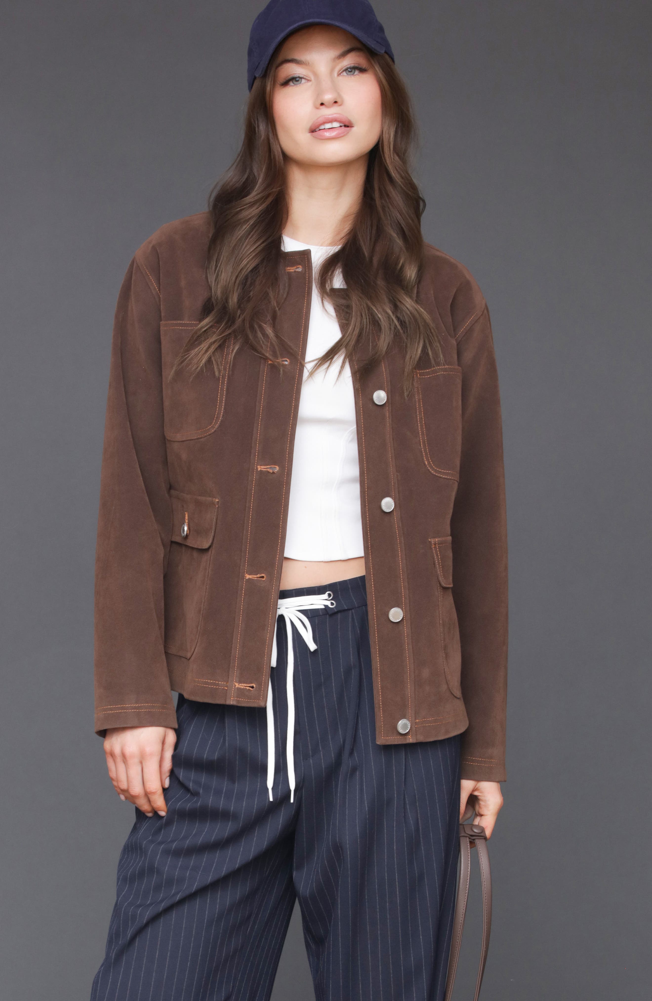 Faux Suede Crop Barn Jacket - image 2