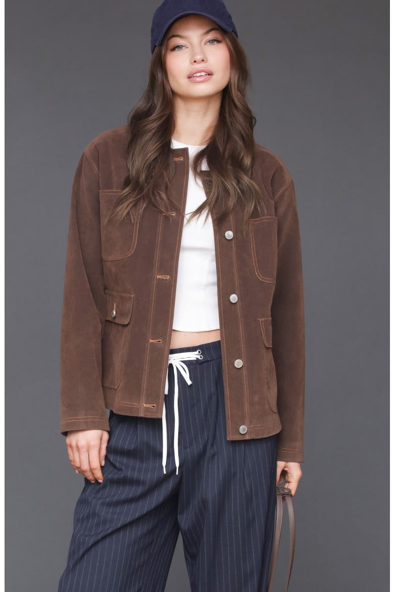 Faux Suede Crop Barn Jacket, Alternate, color, ESPRESSO