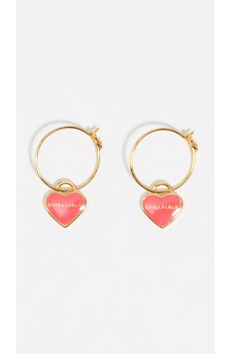 Bimba y Lola Mini Heart Hoop Earrings, Main, color, Coral