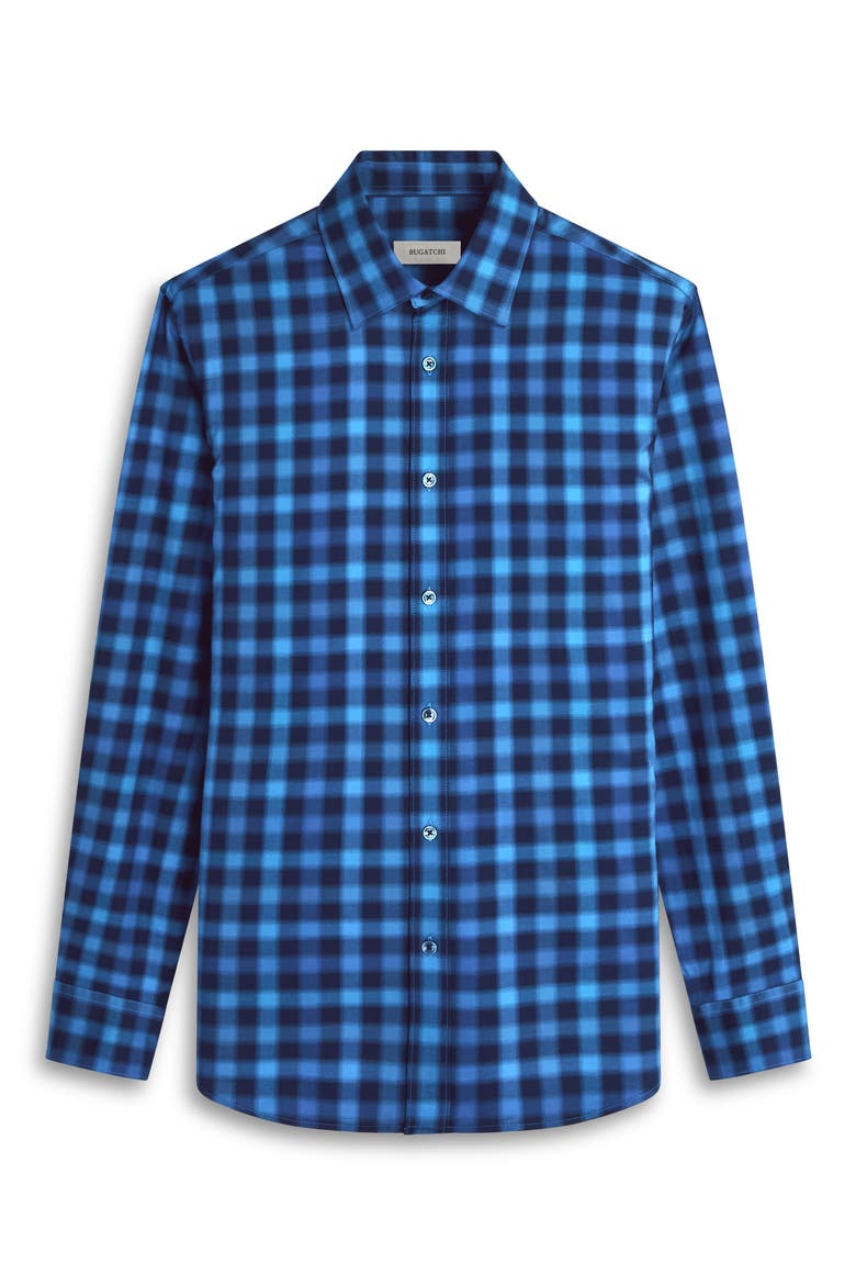 Karl Shaped Fit Buffalo Plaid Stretch Cotton Button-Up Shirt, Alternate, color, NAVY