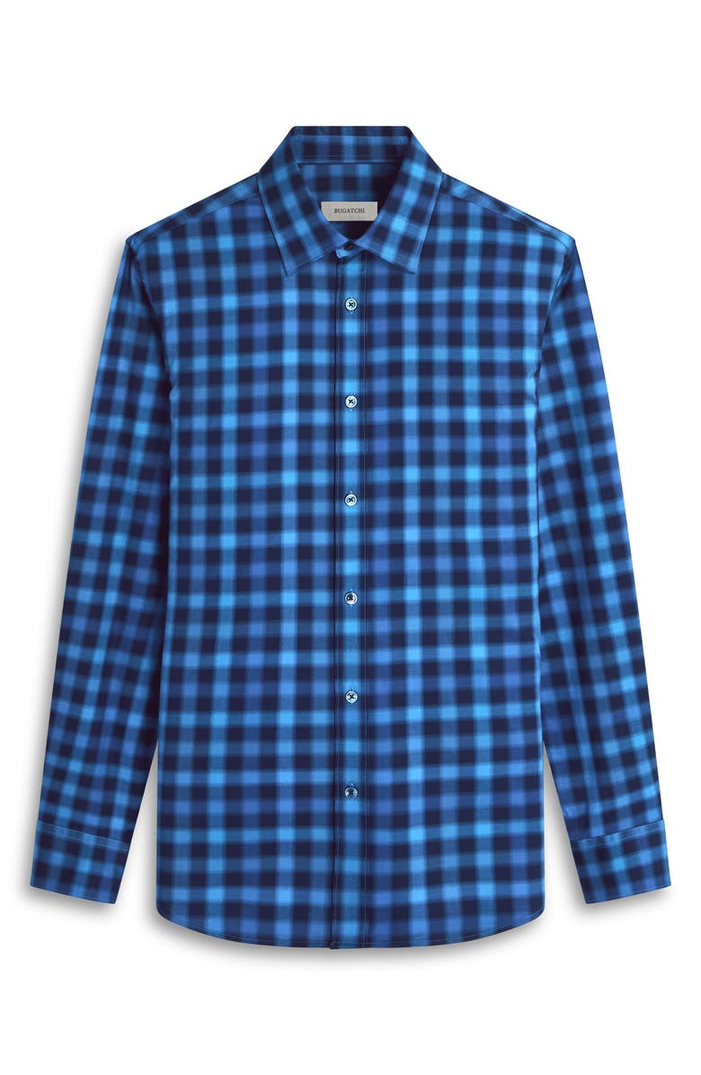 Bugatchi Karl Shaped Fit Buffalo Plaid Stretch Cotton Button-Up Shirt, Alternate, color, Navy