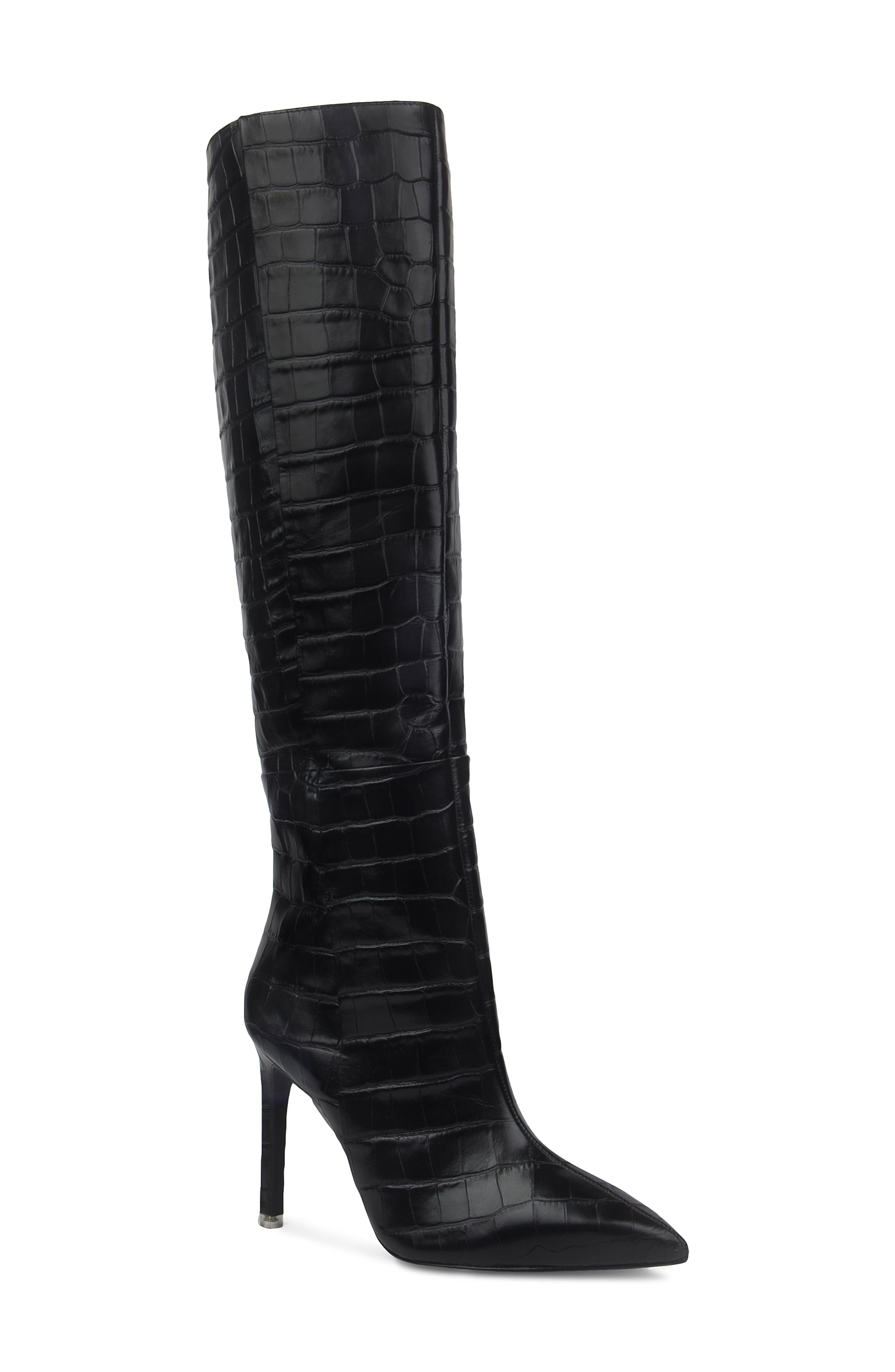 BLACK SUEDE STUDIO Taylor Croc Embossed Pointed Toe Boot, Main, color, 