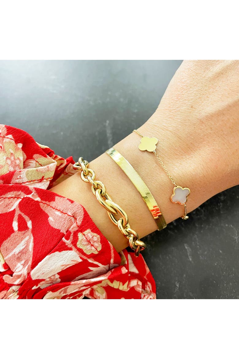 Small Mother of Pearl and Gold Clover Bracelet, Alternate, color, Mother of Pearl and Gold