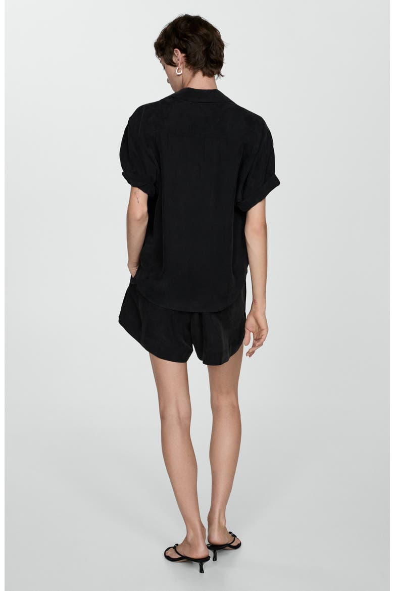 Solid Short Sleeve Cupro Blend Button-Up Shirt, Alternate, color, BLACK
